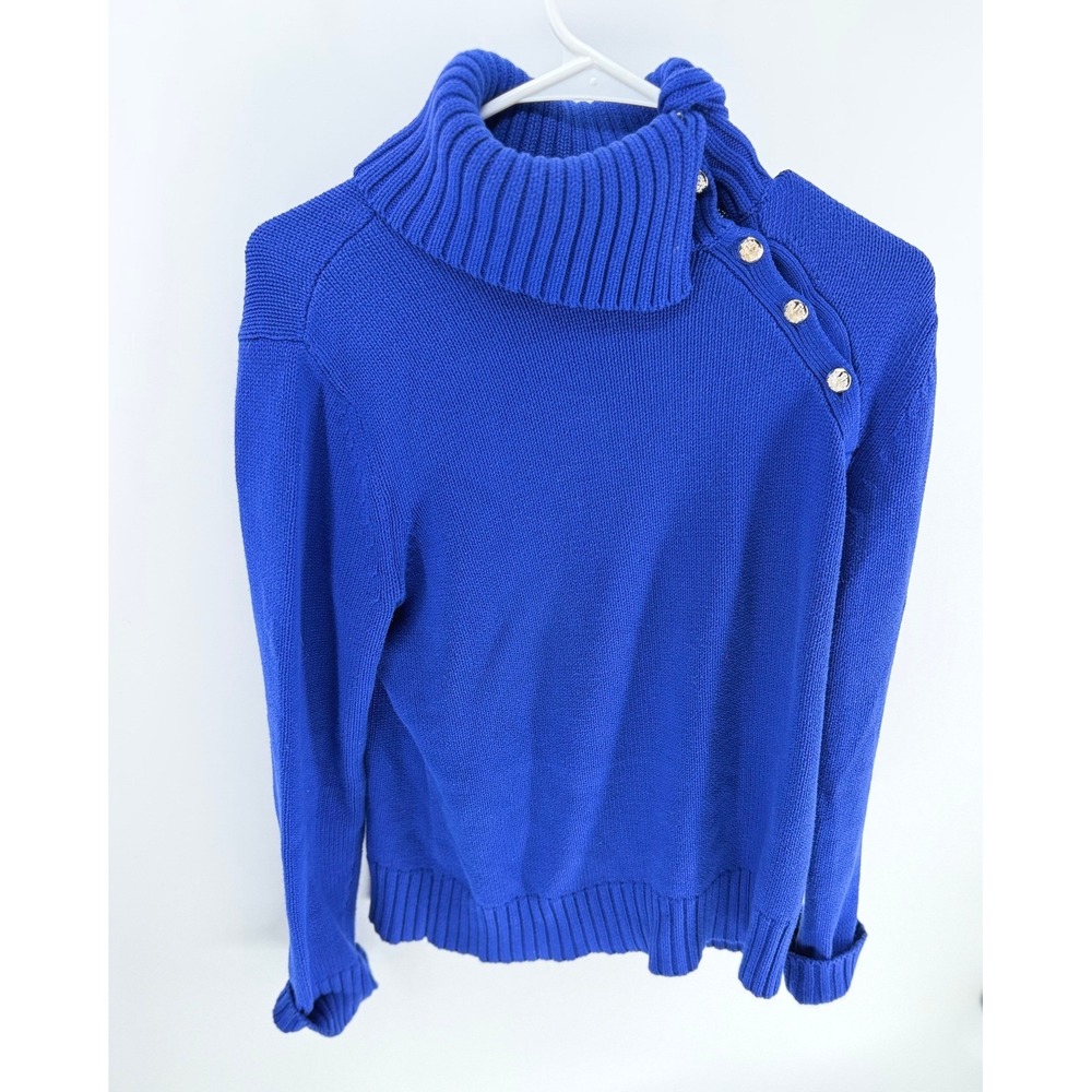 Lauren Ralph Lauren Royal Blue Cotton Turtleneck Button Shoulder Sweater M